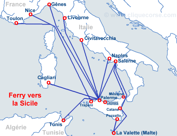 Carte ferry La Valette Palerme